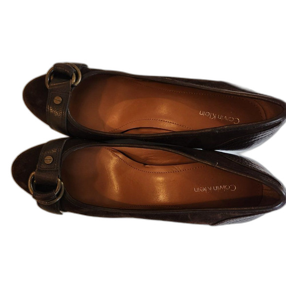Calvin Klein brown suede wedge mule heels, size 9 - Picture 3 of 8